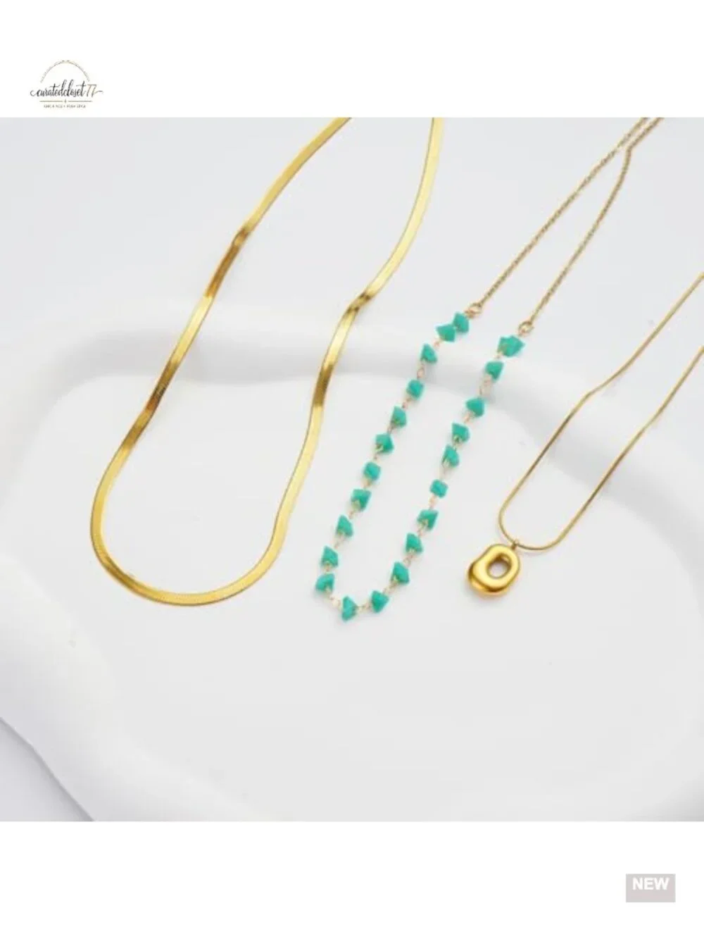 3-Piece Boho Layered Necklace Set Beaded Choker Gold Plated Stainless Steel